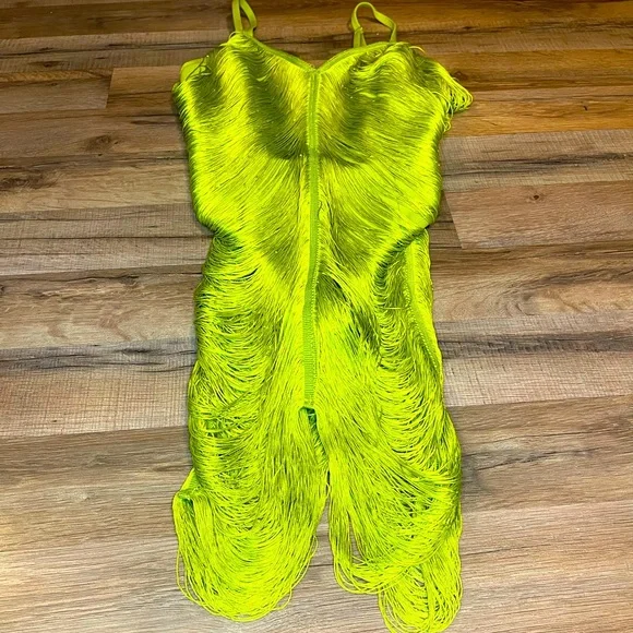 Dresses | Lime Green Fringe Bandage Mini Dress Size Small | Poshmark